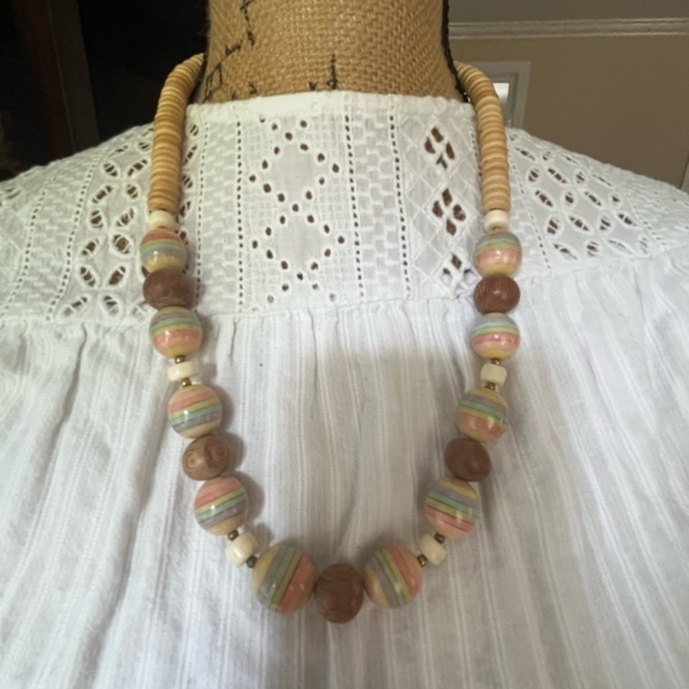Multicolor Beaded Necklace wooden boho